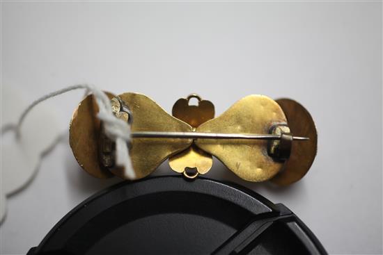 A Victorian gold and gem set bar brooch, 1.75in.